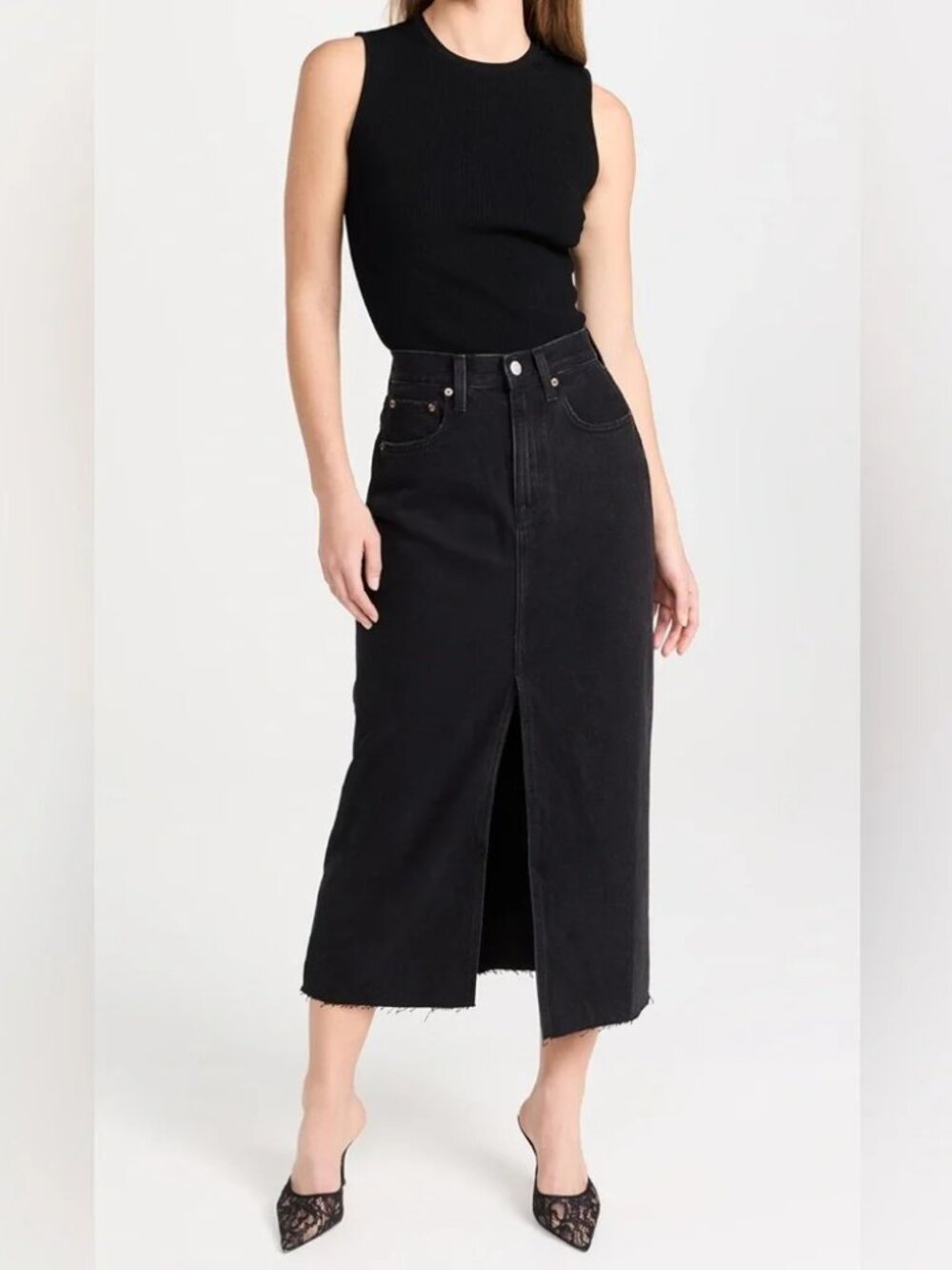 Pistola Alice Underground Black Denim Midi Skirt Size 26